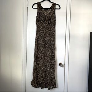 Carole Little Vintage Sheer Brown Floral Sleeveless Maxi Dress